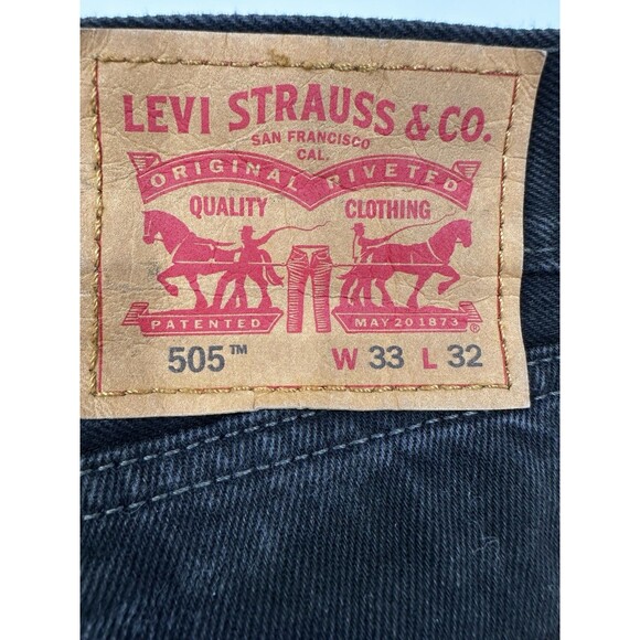 Levis 505 Jeans Mens 33x30 Black Regular Fit Straight Leg Dark Wash Denim Cotton - Picture 3 of 11